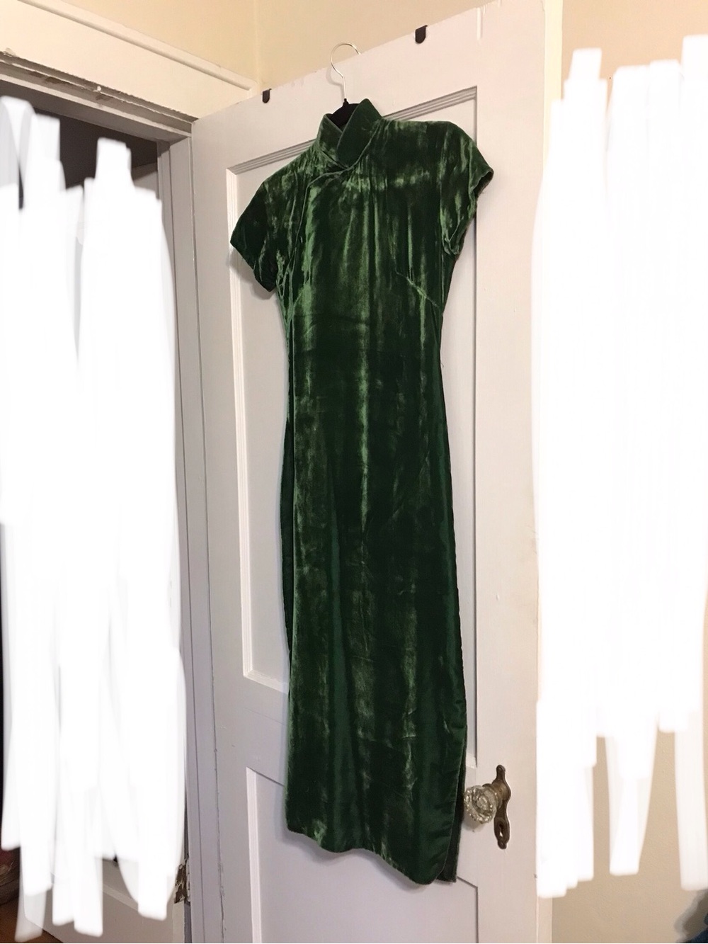Green Velvet bodycon mandarin neck dress